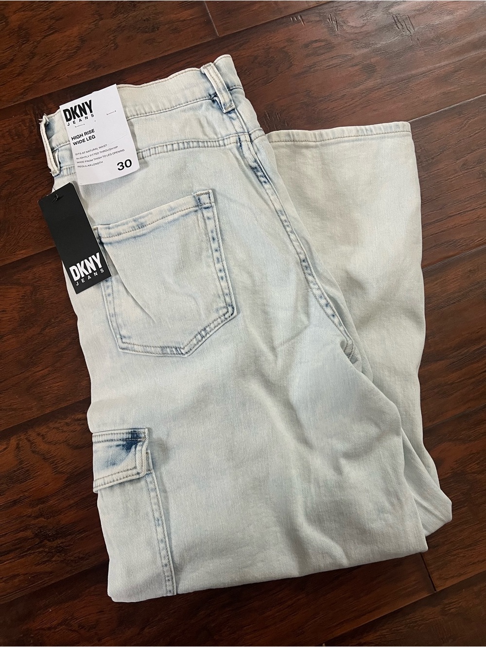 DKNY Wide Leg Light Wash Jeans - Pale Blue